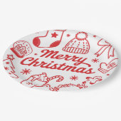 Merry Christmas Red & White Holiday Paper Plate ペーパープレート (アングル)