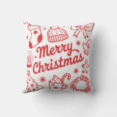 Merry Christmas Red & White Holiday Throw Pillow クッション (裏面)