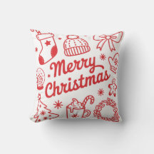 Merry Christmas Red & White Holiday Throw Pillow