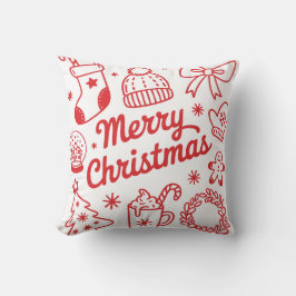 Merry Christmas Red & White Holiday Throw Pillow クッション