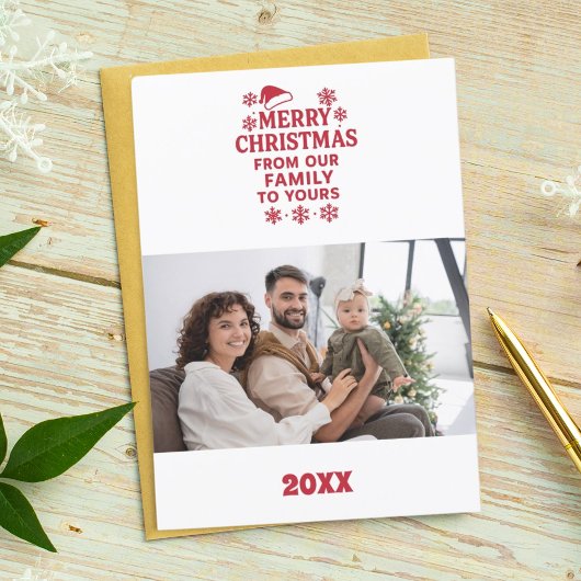 Merry Christmas red white modern photo card シーズンカード