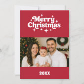 Merry Christmas red white retro photo card シーズンカード (正面)