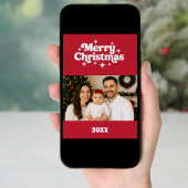 Merry Christmas red white retro photo card シーズンカード