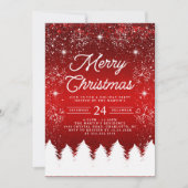Merry Christmas Red & White Snowflakes Party 招待状 (正面)