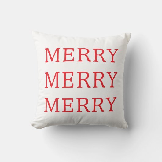 Merry Christmas Red & White Throw Pillow クッション (正面)