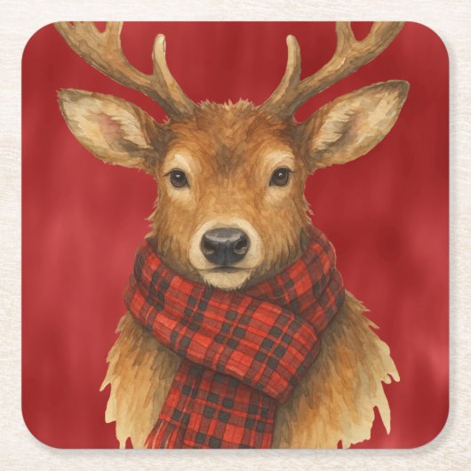Merry Christmas Reindeer スクエアペーパーコースター (正面)