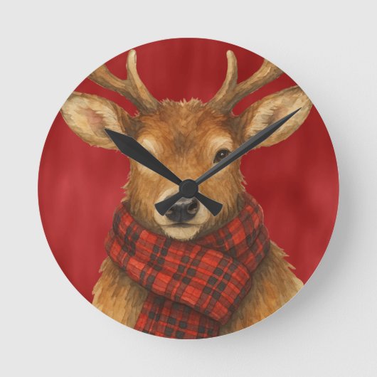 Merry Christmas Reindeer ラウンド壁時計 (正面)