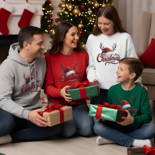 Merry Christmas Reindeer Antlers & Santa Hat T-Shi Tシャツ