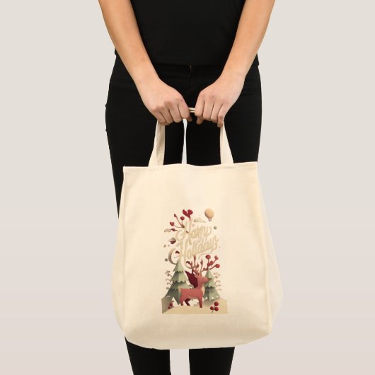 Merry Christmas Reindeer Canvas Tote Bag トートバッグ (正面(商品))