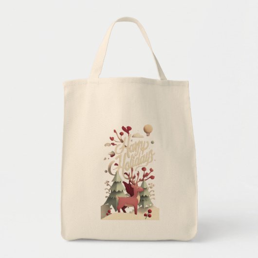 Merry Christmas Reindeer Canvas Tote Bag  トートバッグ (正面)