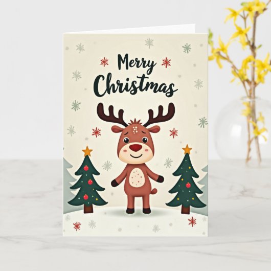 Merry Christmas Reindeer Card カード (黄色い花)