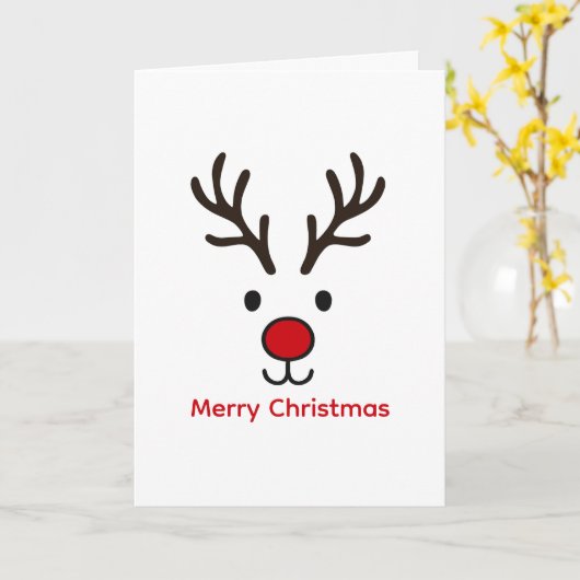 Merry Christmas Reindeer Cute Xmas Personalized  カード (黄色い花)