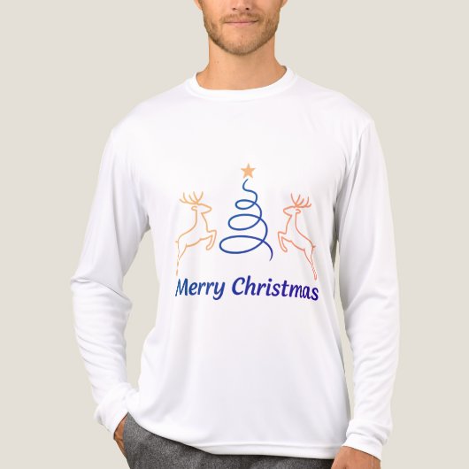 Merry Christmas Reindeer Long Sleeve Tri-Blend Shi トライブレンドＴシャツ (正面)
