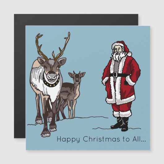 Merry Christmas Reindeer & Santa Holiday Magnet (正面/裏面)