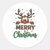 Merry Christmas Reindeer Sticker ラウンドシール (正面)