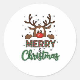 Merry Christmas Reindeer Sticker ラウンドシール