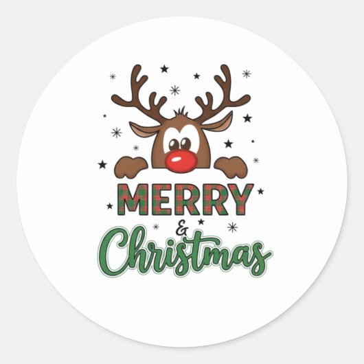 Merry Christmas Reindeer Sticker ラウンドシール (正面)