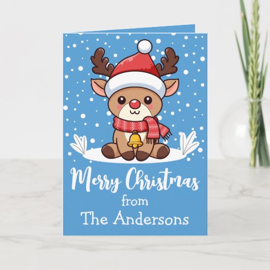 Merry Christmas Reindeer With Santa Hat Custom カード (正面)