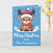 Merry Christmas Reindeer With Santa Hat Custom カード (黄色い花)