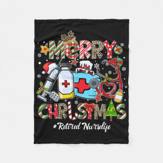 Merry Christmas Retired Nurse Life Men Women Xmas  フリースブランケット (正面)