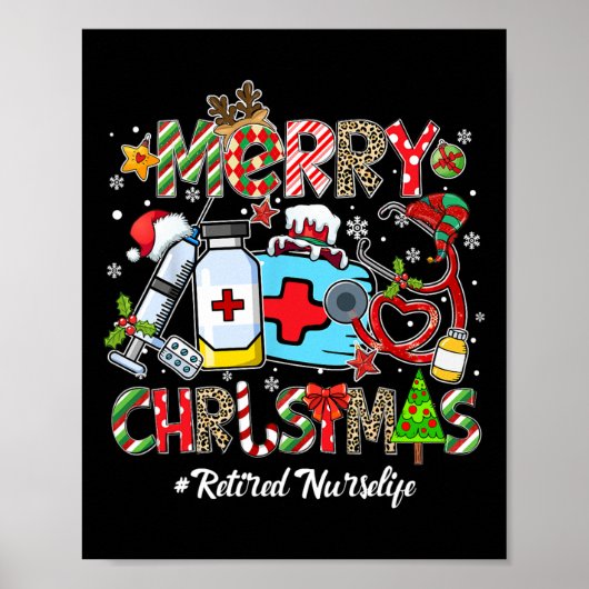 Merry Christmas Retired Nurse Life Men Women Xmas ポスター (正面)
