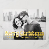 Merry Christmas retro font deep green photo 箔シーズンカード (正面)