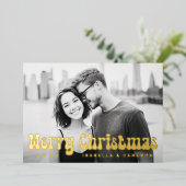 Merry Christmas retro font name year photo 箔シーズンカード (立ち正面)