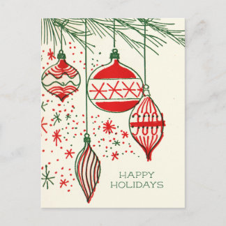 Merry Christmas | Retro Hand Drawn Ornaments Holi シーズンポストカード