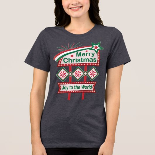 Merry Christmas Retro Marquee – Joy to the World トライブレンドＴシャツ (正面)