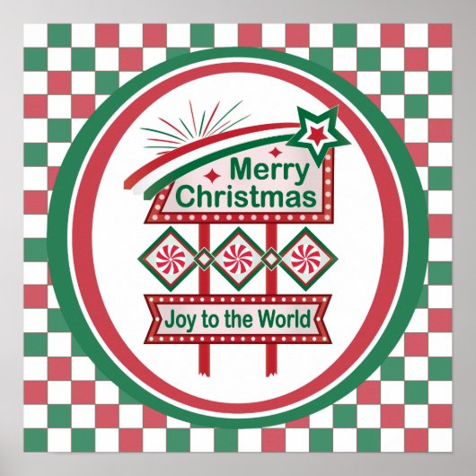 Merry Christmas Retro Marquee – Joy to the World ポスター (正面)