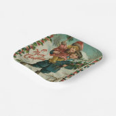 Merry Christmas - retro postcard, children, holly ペーパープレート (傾斜あり)