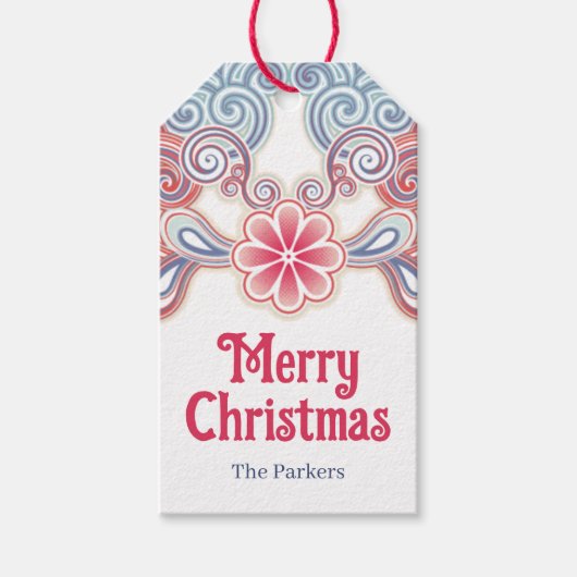 Merry Christmas retro Red and Blue ギフトタグ (正面)