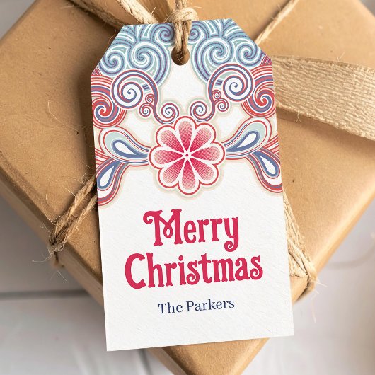 Merry Christmas retro Red and Blue ギフトタグ