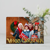 Merry Christmas Retro Script | オリジナル4枚写真入り 箔シーズンカード (立ち正面)