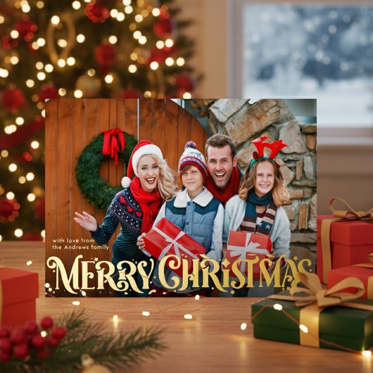 Merry Christmas Retro Script | オリジナル4枚写真入り 箔シーズンカード