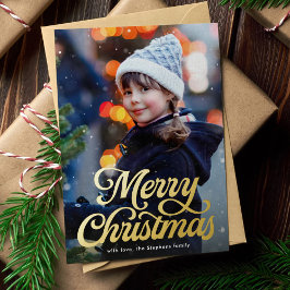 Merry Christmas retro script classic photo 箔シーズンカード