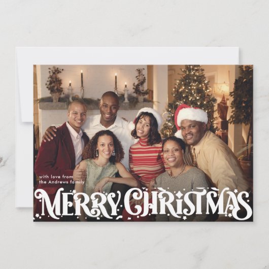 Merry Christmas Retro Script | Custom Four-Photo シーズンカード (正面)