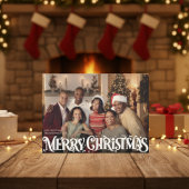 Merry Christmas Retro Script | Custom Four-Photo シーズンカード