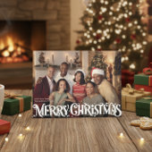 Merry Christmas Retro Script | Custom Four-Photo シーズンカード