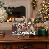 Merry Christmas Retro Script | Custom Four-Photo シーズンカード