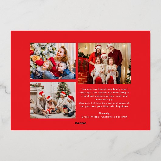 Merry Christmas Retro Script | Custom Four-Photo  箔シーズンカード (裏面)