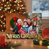 Merry Christmas Retro Script | Custom Four-Photo  箔シーズンカード