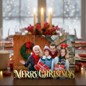 Merry Christmas Retro Script | Custom Four-Photo 箔シーズンカード