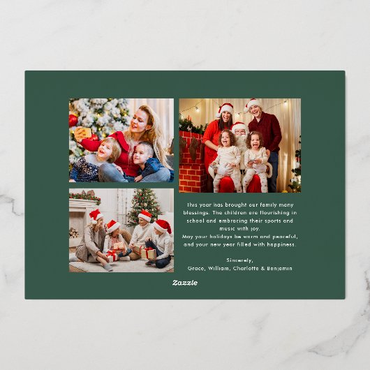 Merry Christmas Retro Script | Custom Four-Photo 箔シーズンカード (裏面)