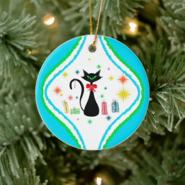 Merry Christmas Retro Siamese Cat セラミックオーナメント
