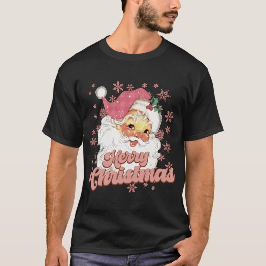 Merry Christmas Retro Tygraphy Santa Nk Hat T Shir Tシャツ (正面)