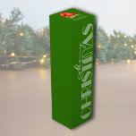 Merry Christmas Retro Typography on Green ワインギフトボックス<br><div class="desc">An elegant green wine box with Merry Christmas in a large retro font and your custom message on the top with a Christmas hat. Perfect for gifts for friends,  family or business acquaintances.</div>