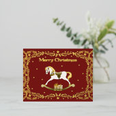 Merry Christmas Rocking Horse Gold Foil Postcard  箔シーズンポストカード (立ち正面)