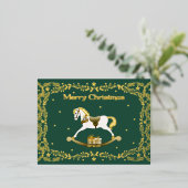 Merry Christmas Rocking Horse Gold Foil Postcard  箔シーズンポストカード (立ち正面)