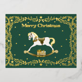 Merry Christmas Rocking Horse Gold Foil Postcard  箔シーズンポストカード (正面)